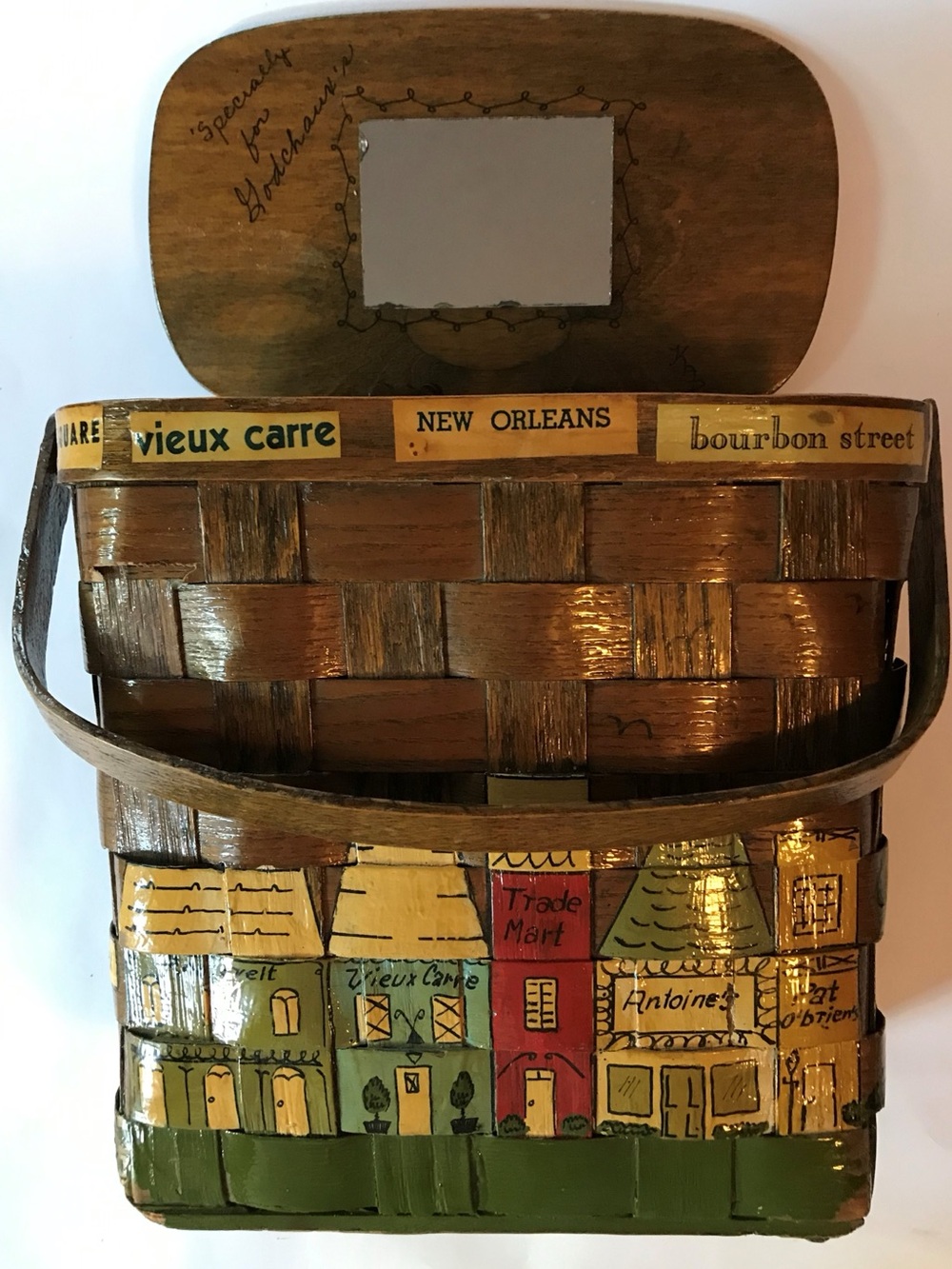 vintage Basket Purse Hand Painted Signed Godchaux New Orleans